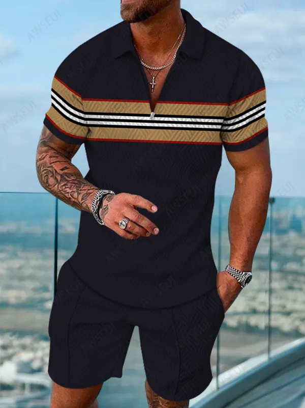 Polo Short Sleeve Zipper Two-Piece Set