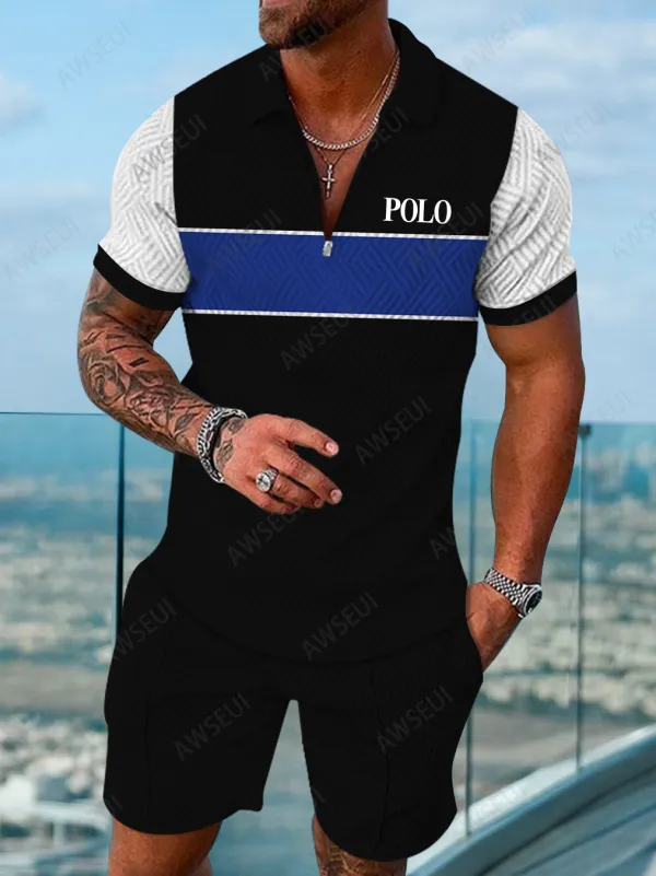 Polo Short Sleeve Zipper Two-Piece Set