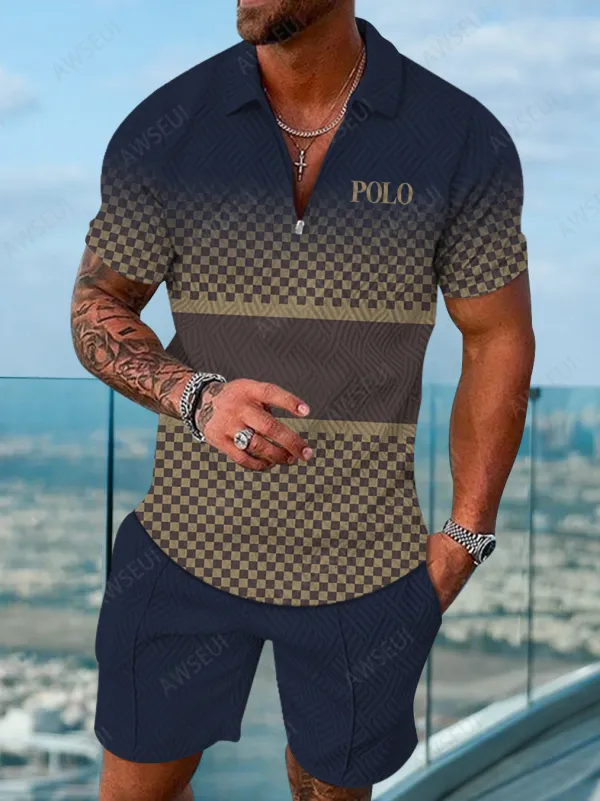 Polo Short Sleeve Zipper Two-Piece Set