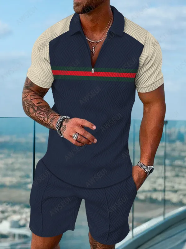 Polo Short Sleeve Zipper Two-Piece Set