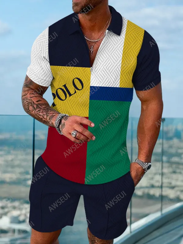Polo Short Sleeve Zipper Two-Piece Set