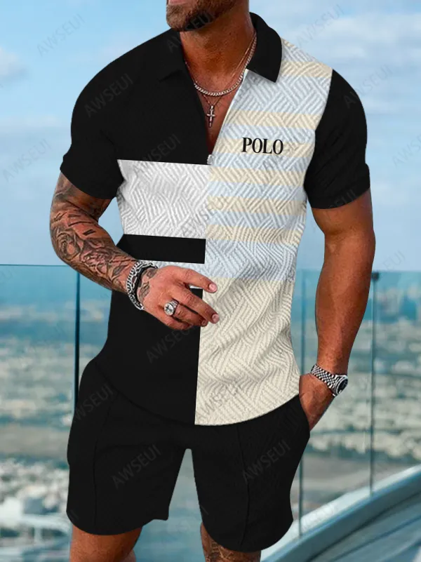 Polo Short Sleeve Zipper Two-Piece Set