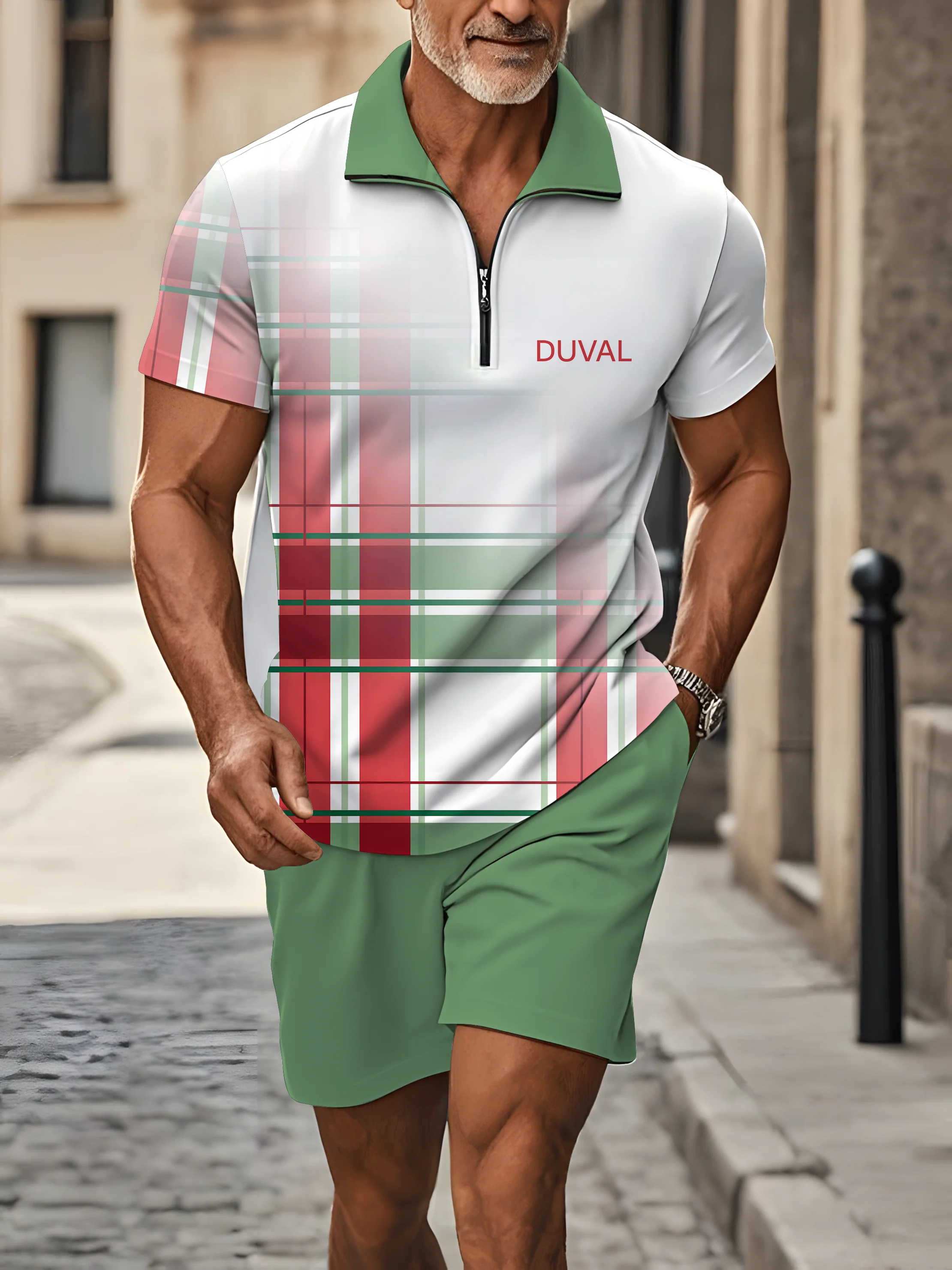 Polo Short Sleeve Zipper Two-Piece Set