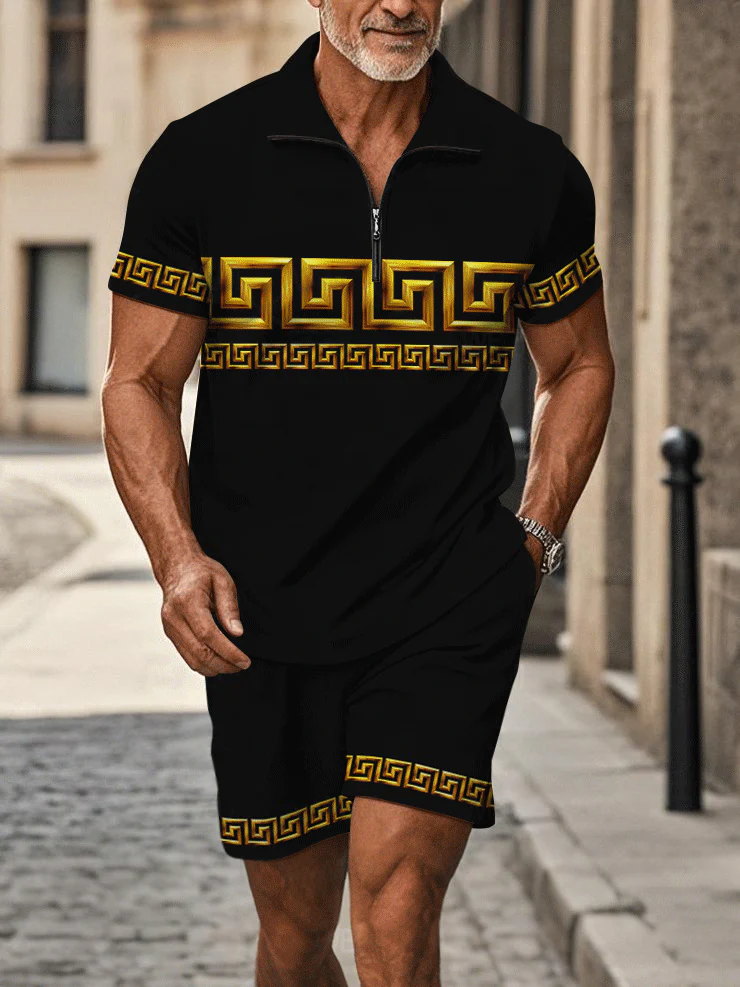 Polo Short Sleeve Zipper Two-Piece Set