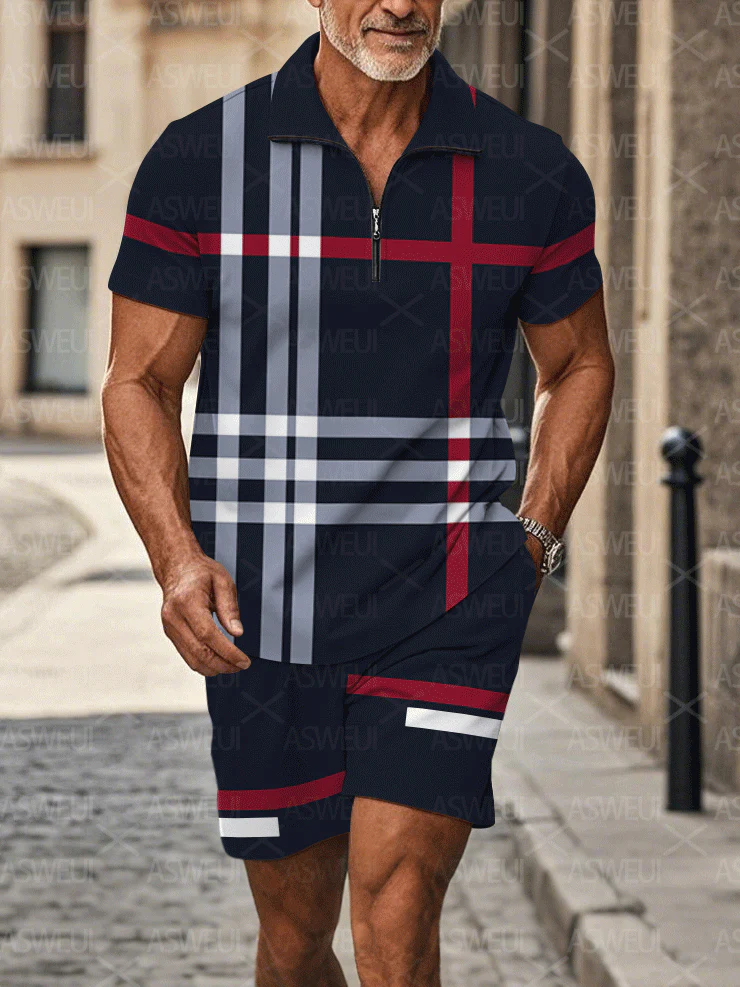 Polo Short Sleeve Zipper Two-Piece Set