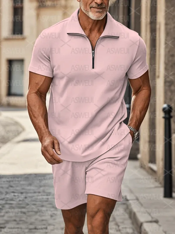 Polo Short Sleeve Zipper Two-Piece Set - Image 3