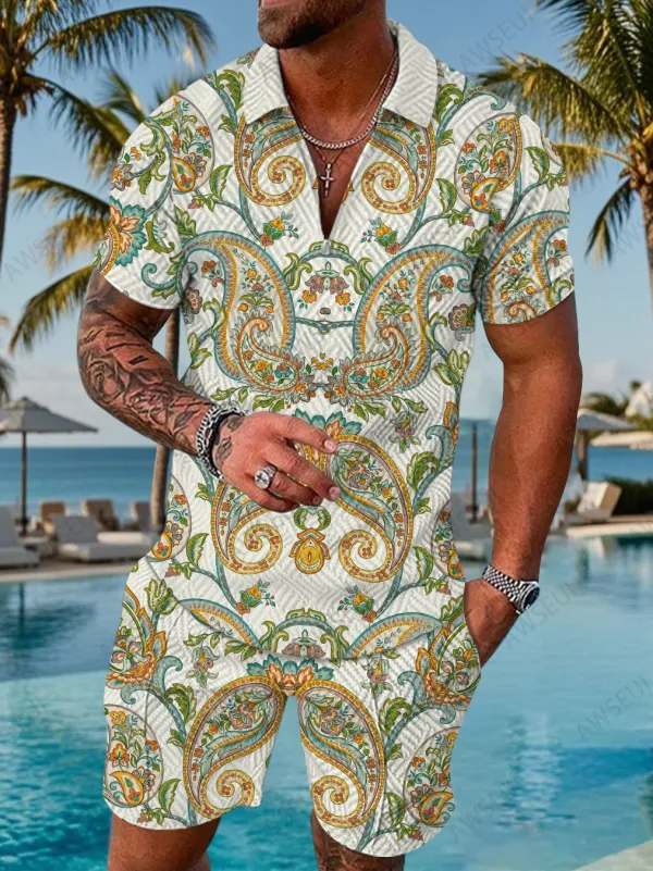 Polo Short Sleeve Zipper Two-Piece Set