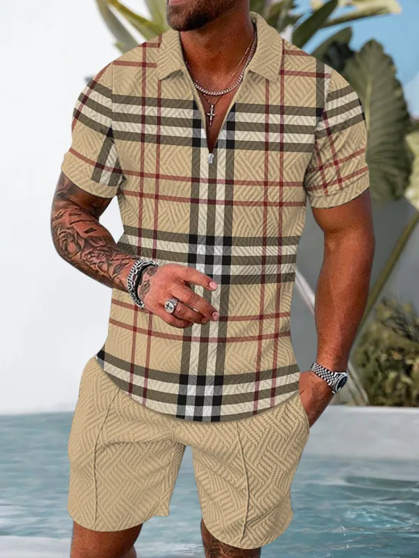 Polo Short Sleeve Zipper Two-Piece Set