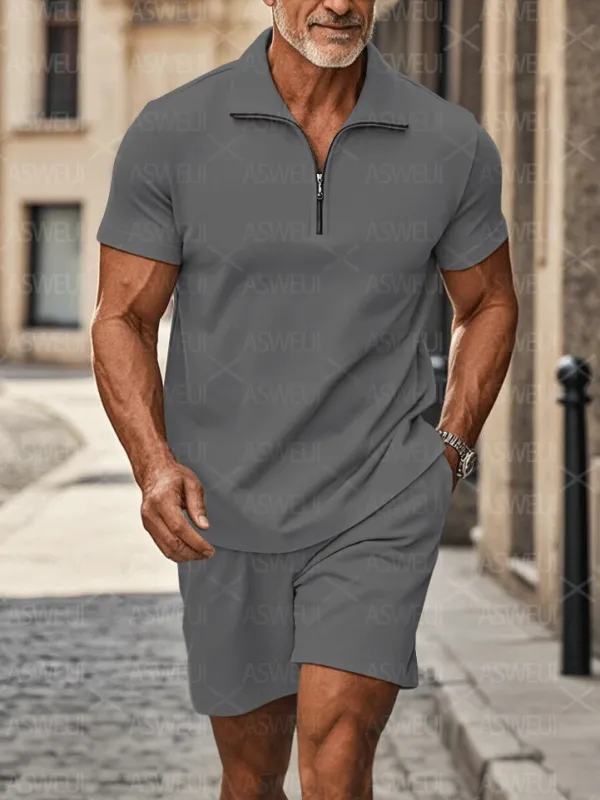 Polo Short Sleeve Zipper Two-Piece Set - Image 6