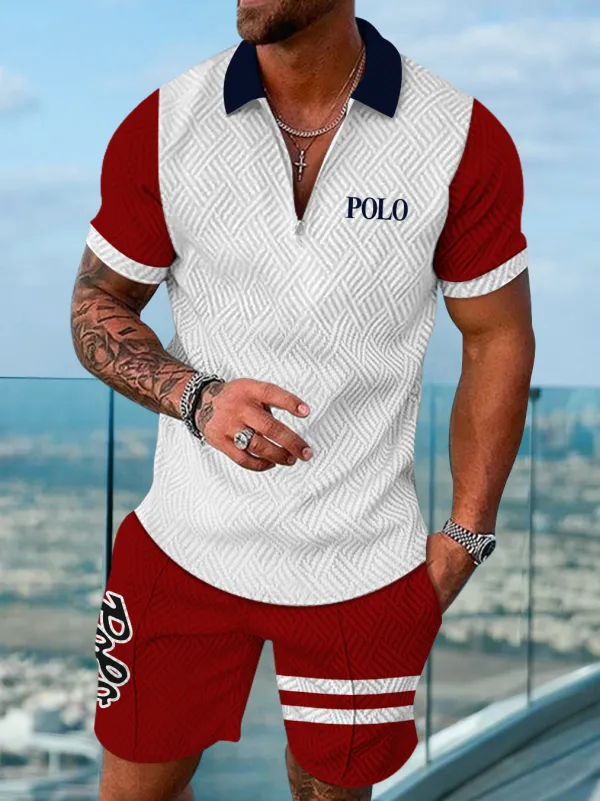 Polo Short Sleeve Zipper Two-Piece Set