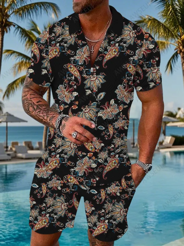 Polo Short Sleeve Zipper Two-Piece Set