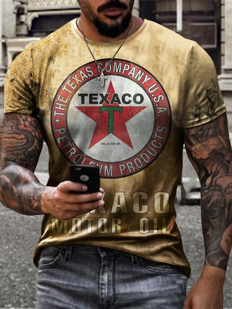 Retro Casual Engine Oil Print T-Shirt - Image 6