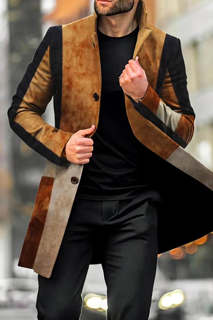 Retro Fashion Khaki Geometric Coat - Image 2