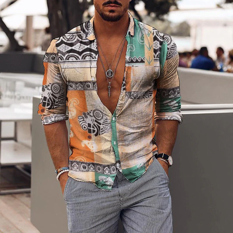 Retro Mens Casual Holiday Print Shirt - Image 3