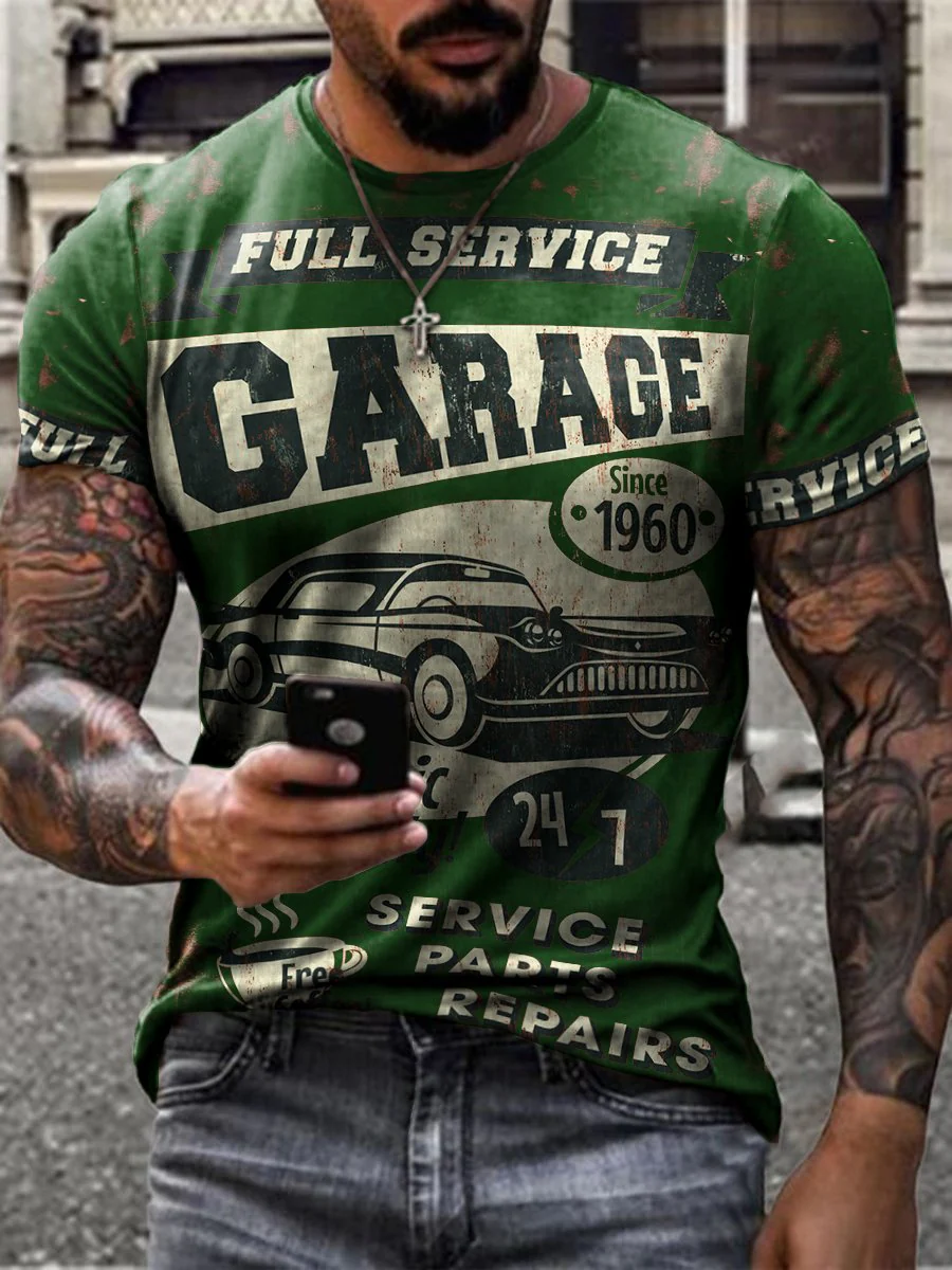 Retro Service Area Car Repair Print T-Shirt - Image 2