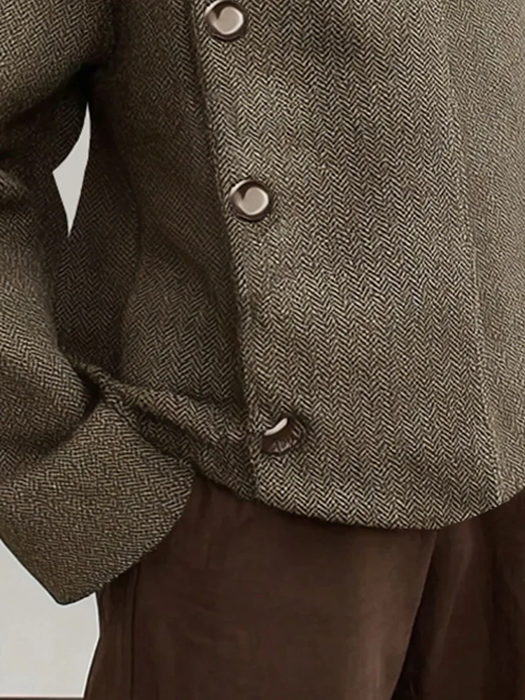 Retro Style Turtleneck Herringbone Jacket - Image 4