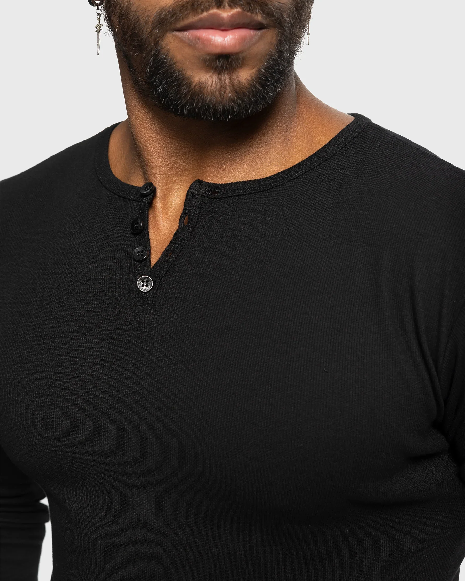 Rib Knit Curved Hem Long Sleeve Henley Shirt - Image 14
