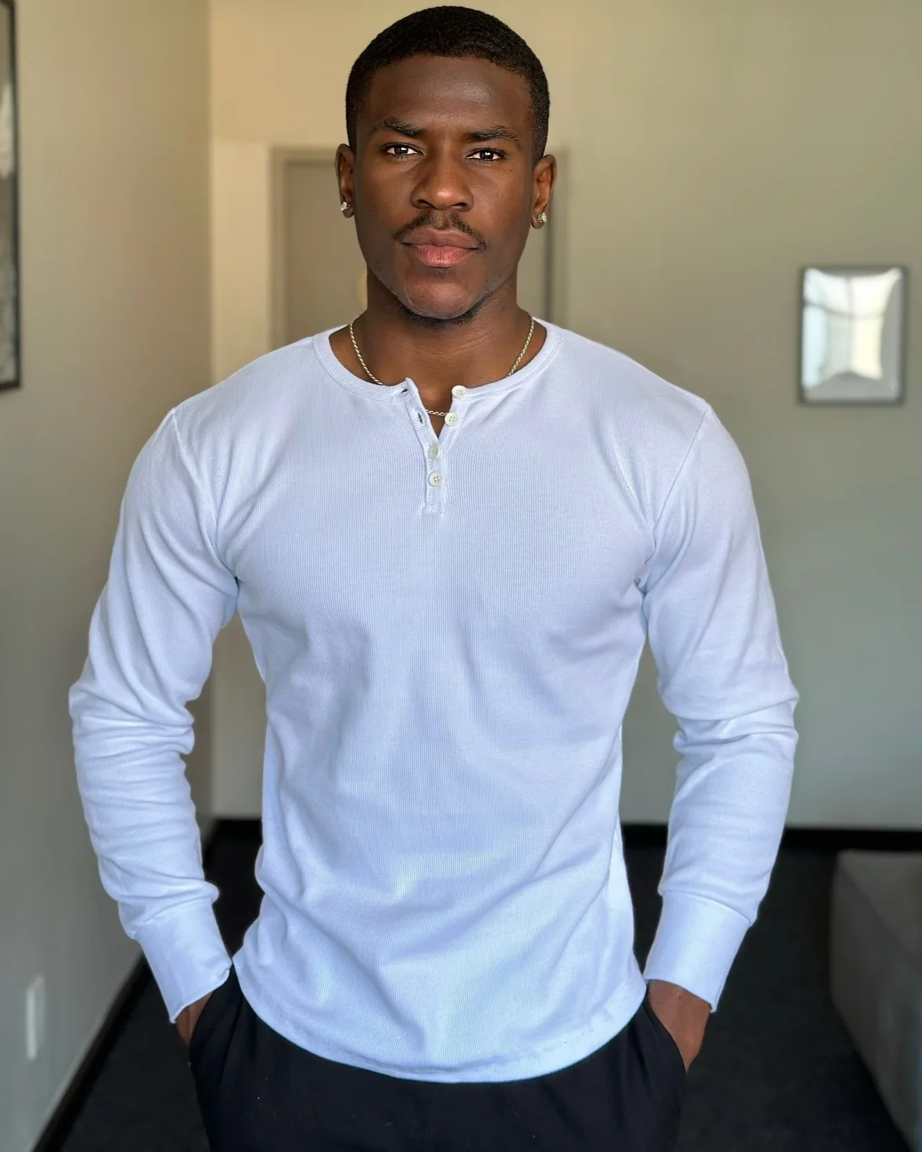 Rib Knit Curved Hem Long Sleeve Henley Shirt - Image 20