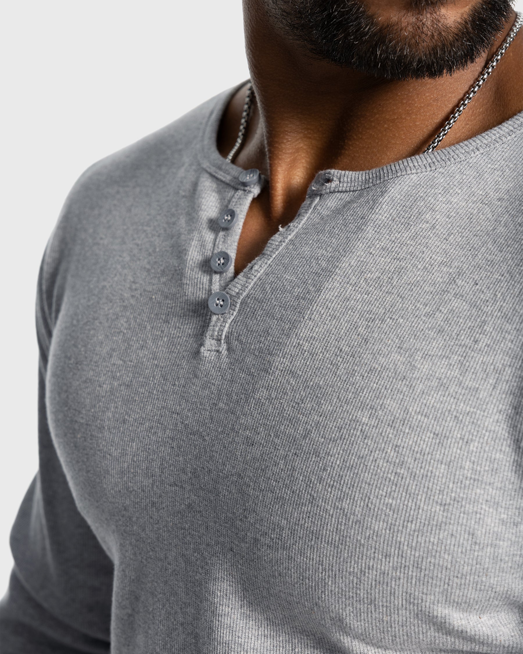 Rib Knit Curved Hem Long Sleeve Henley Shirt - Image 3
