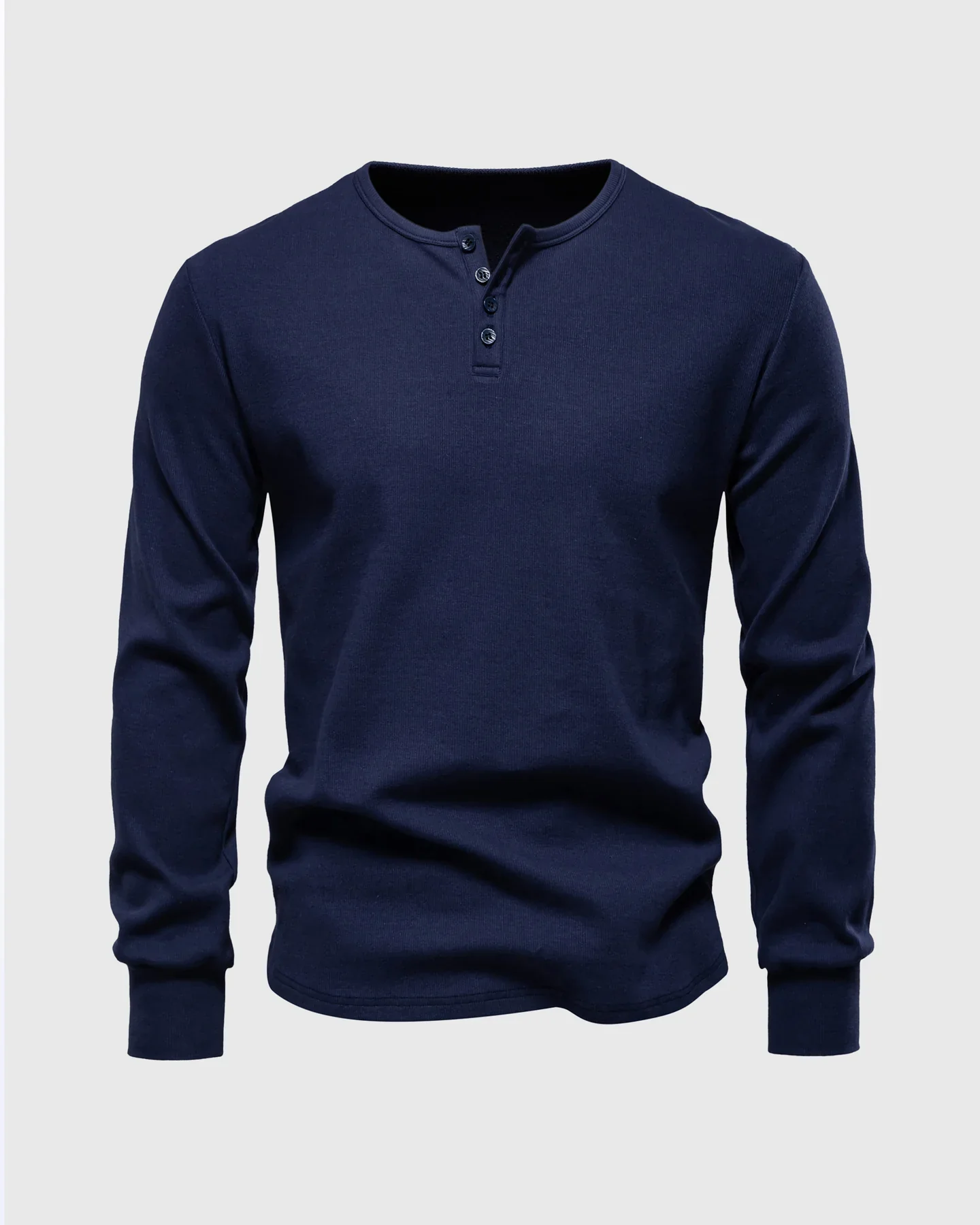 Rib Knit Curved Hem Long Sleeve Henley Shirt - Image 9