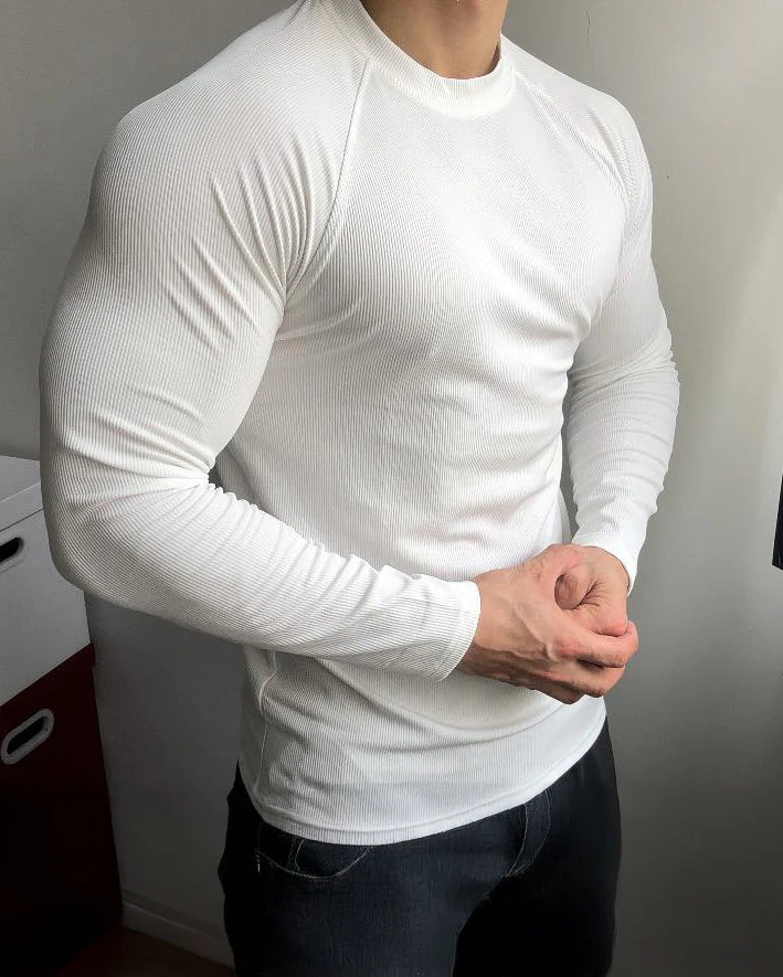 Ribbed Shoulder Cut Crew Neck Long Sleeve - Image 3