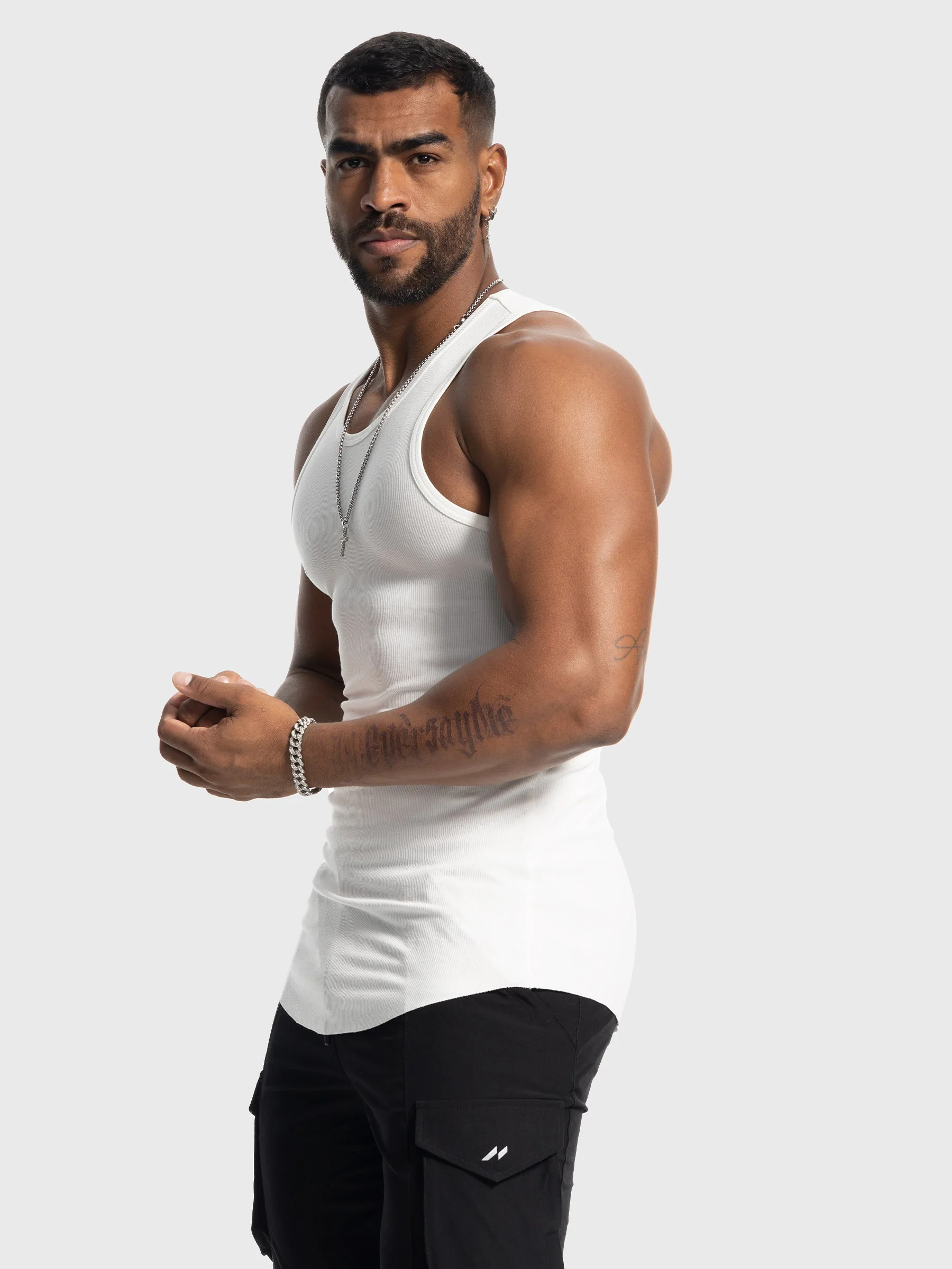 Ribbed Stretch Tank Top Curved Hem New - Image 3