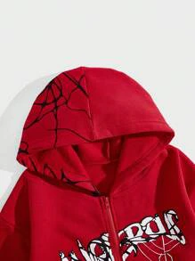 ROMWE Grunge Punk Letter & Spider Printed Zipper Front Hooded Sweatshirt With Long Sleeves - Image 17