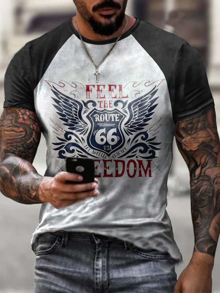Route 66 Colorblock Shoulder Rubbing T-Shirt - Image 2