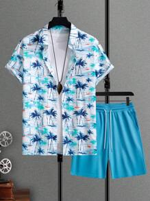 RSRT  Coconut Tree Printed Shirt And Solid Color Shorts Set - Image 6
