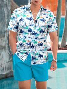 RSRT  Coconut Tree Printed Shirt And Solid Color Shorts Set - Image 7