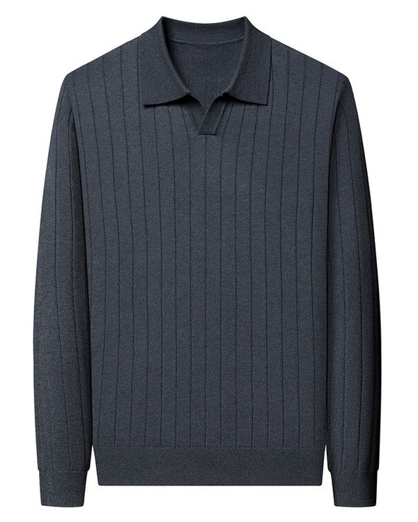 Seagull Collar Vertical Pattern Wool Blend Sweater - Image 3