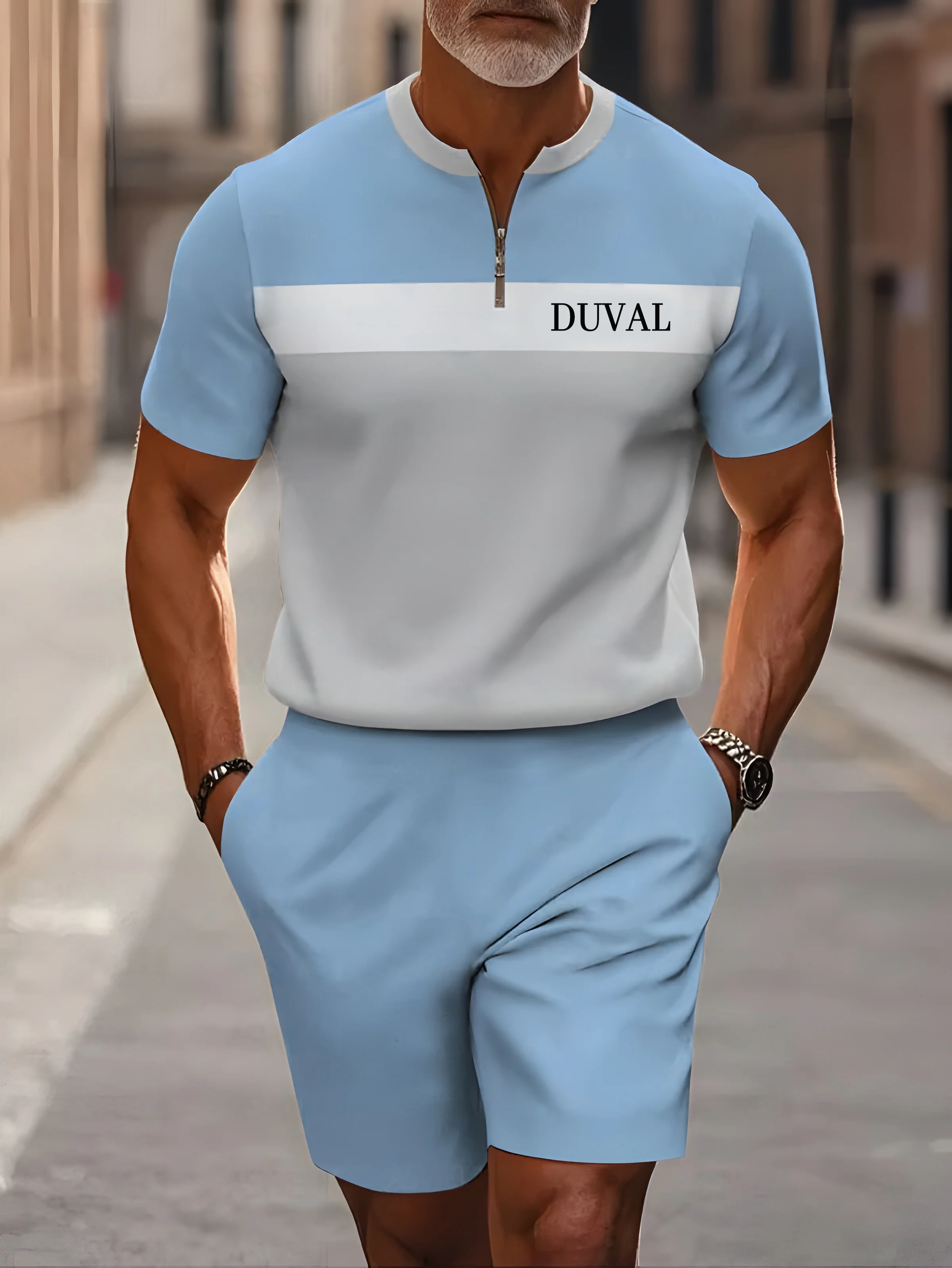 Short Sleeve Zipper Two-piece Set - Image 2