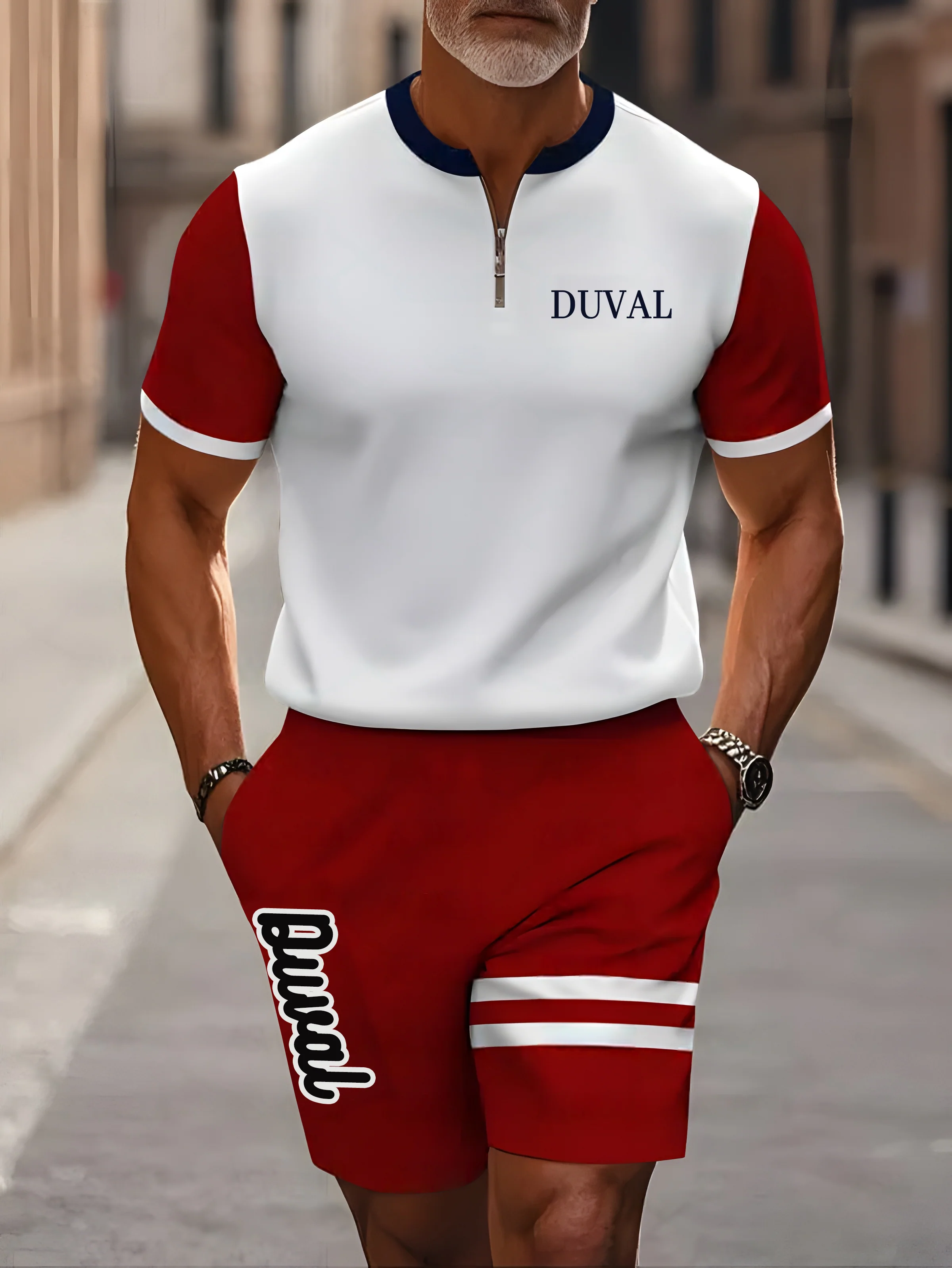 Short Sleeve Zipper Two-piece Set - Image 2
