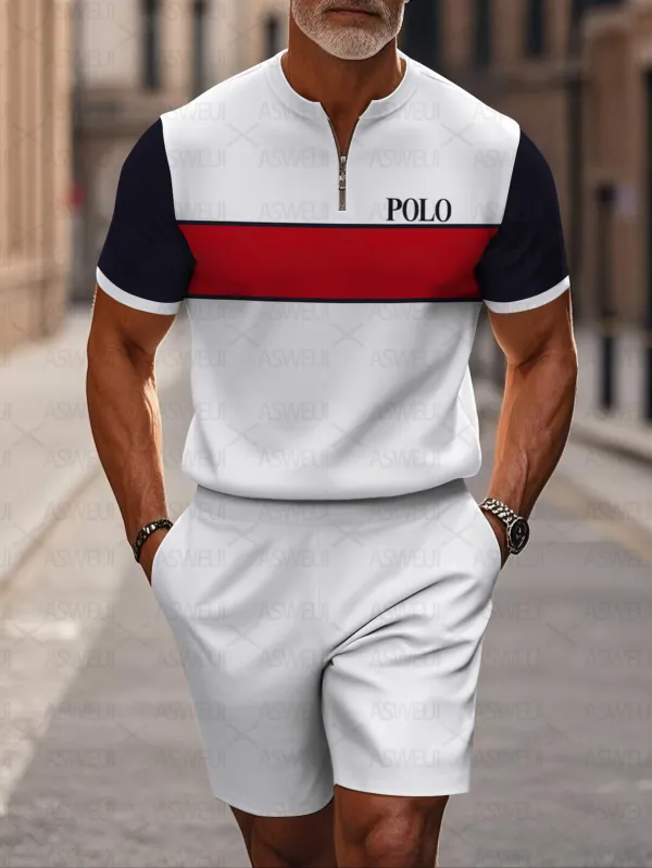 Short Sleeve Zipper Two-piece Set