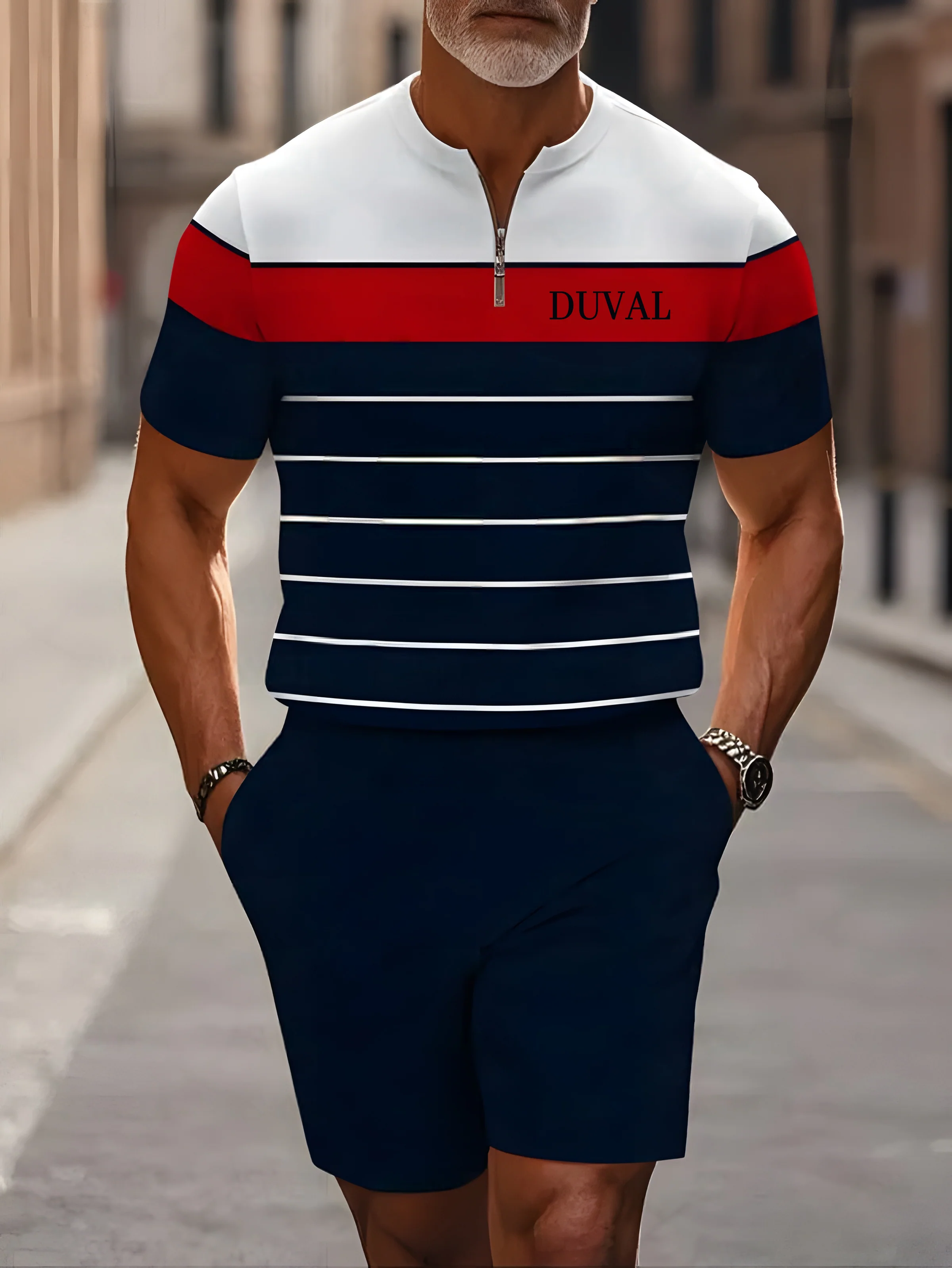 Short Sleeve Zipper Two-piece Set - Image 2