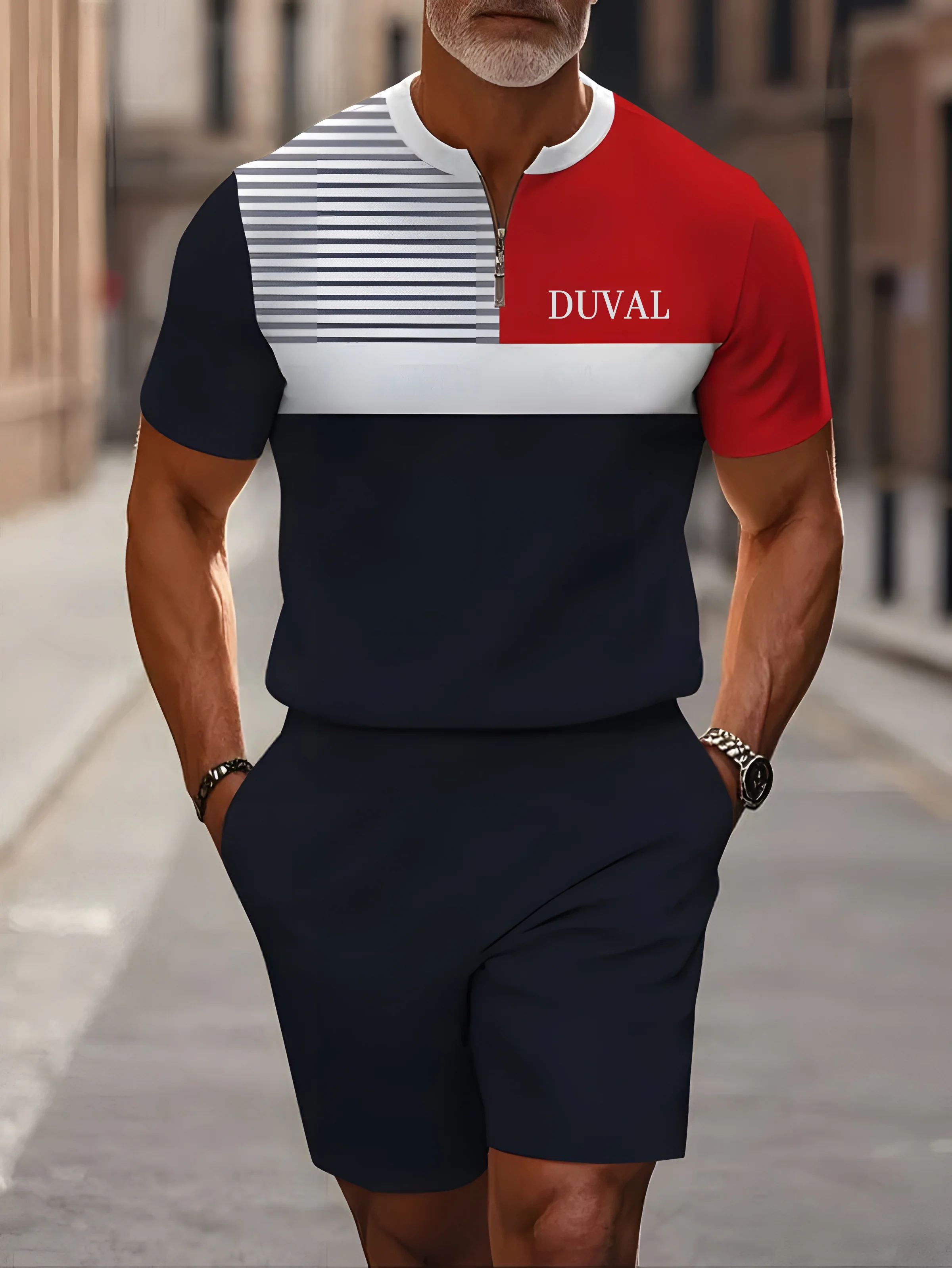Short Sleeve Zipper Two-piece Set - Image 2