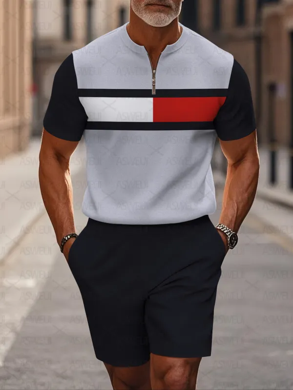 Short Sleeve Zipper Two-piece Set