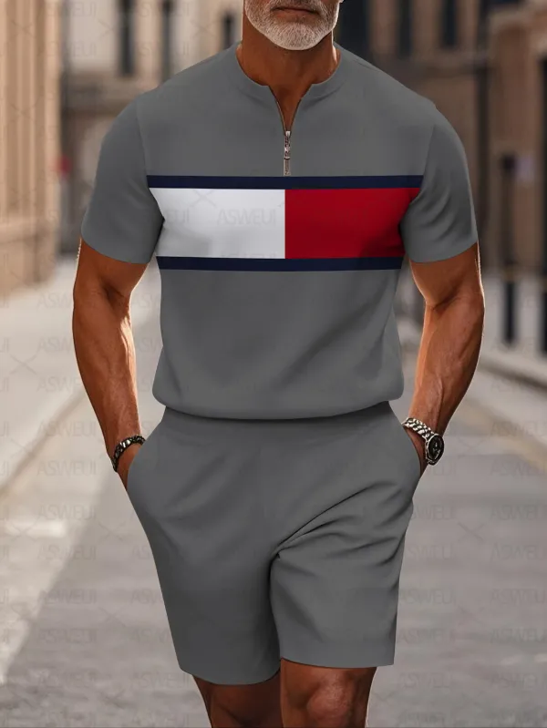 Short Sleeve Zipper Two-piece Set