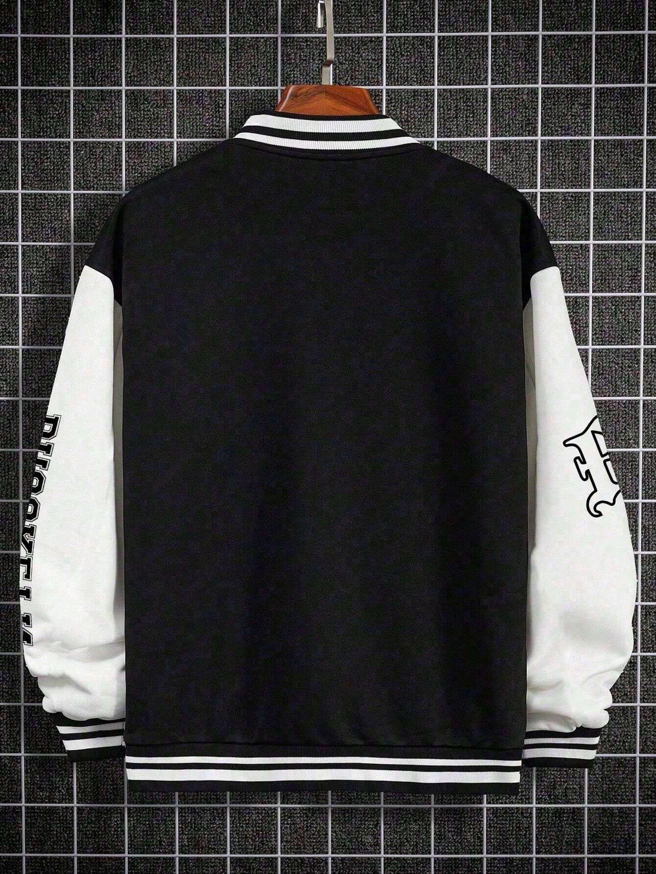 Sporsity Letter & Striped Print Baseball Jacket - Image 4