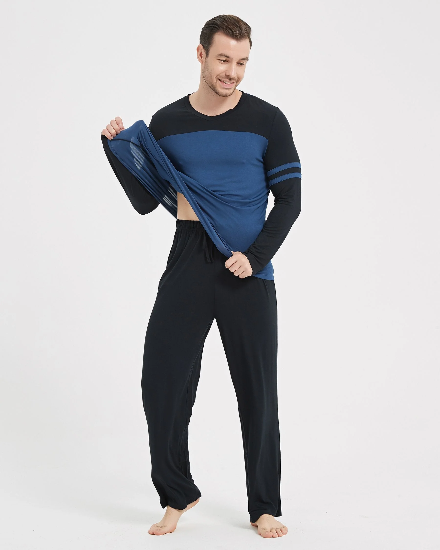Bamboo Stripe Color Block Long Sleeve Pajama Set - Image 17