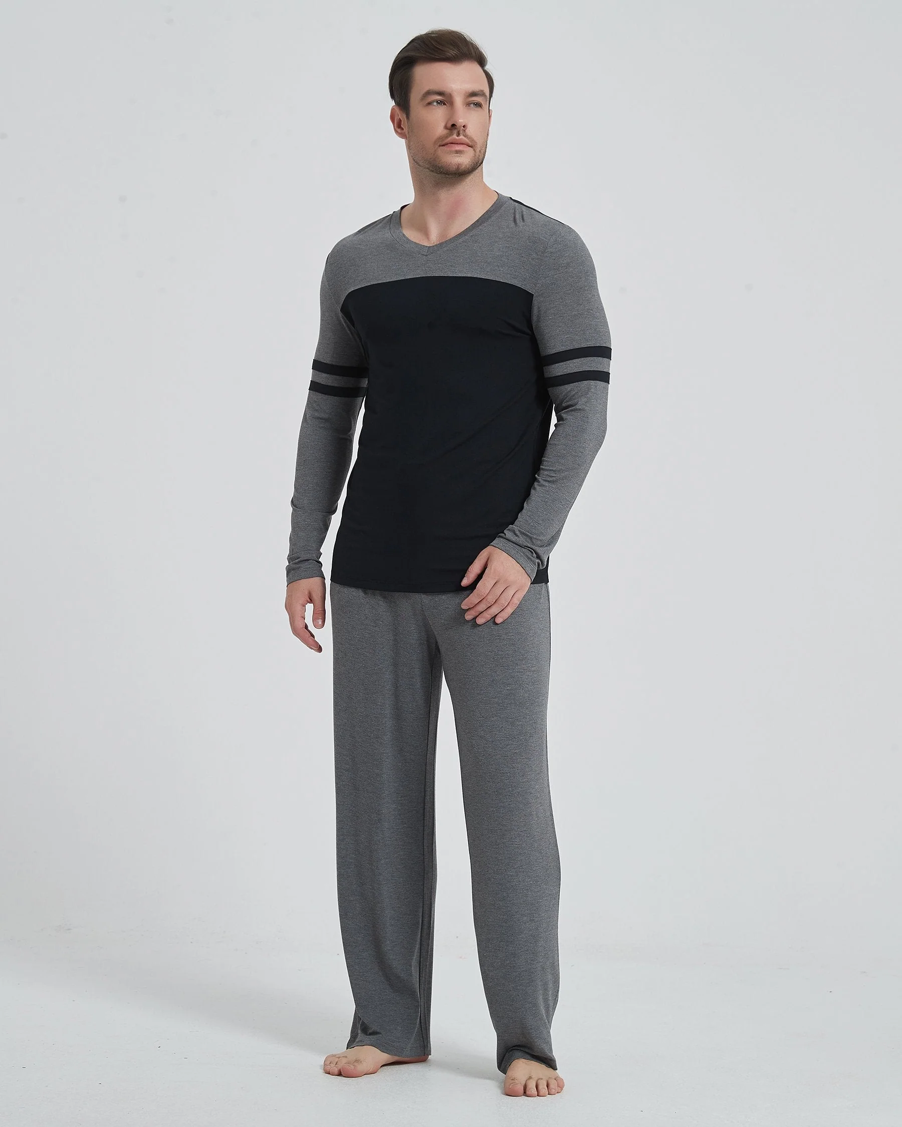 Bamboo Stripe Color Block Long Sleeve Pajama Set - Image 9