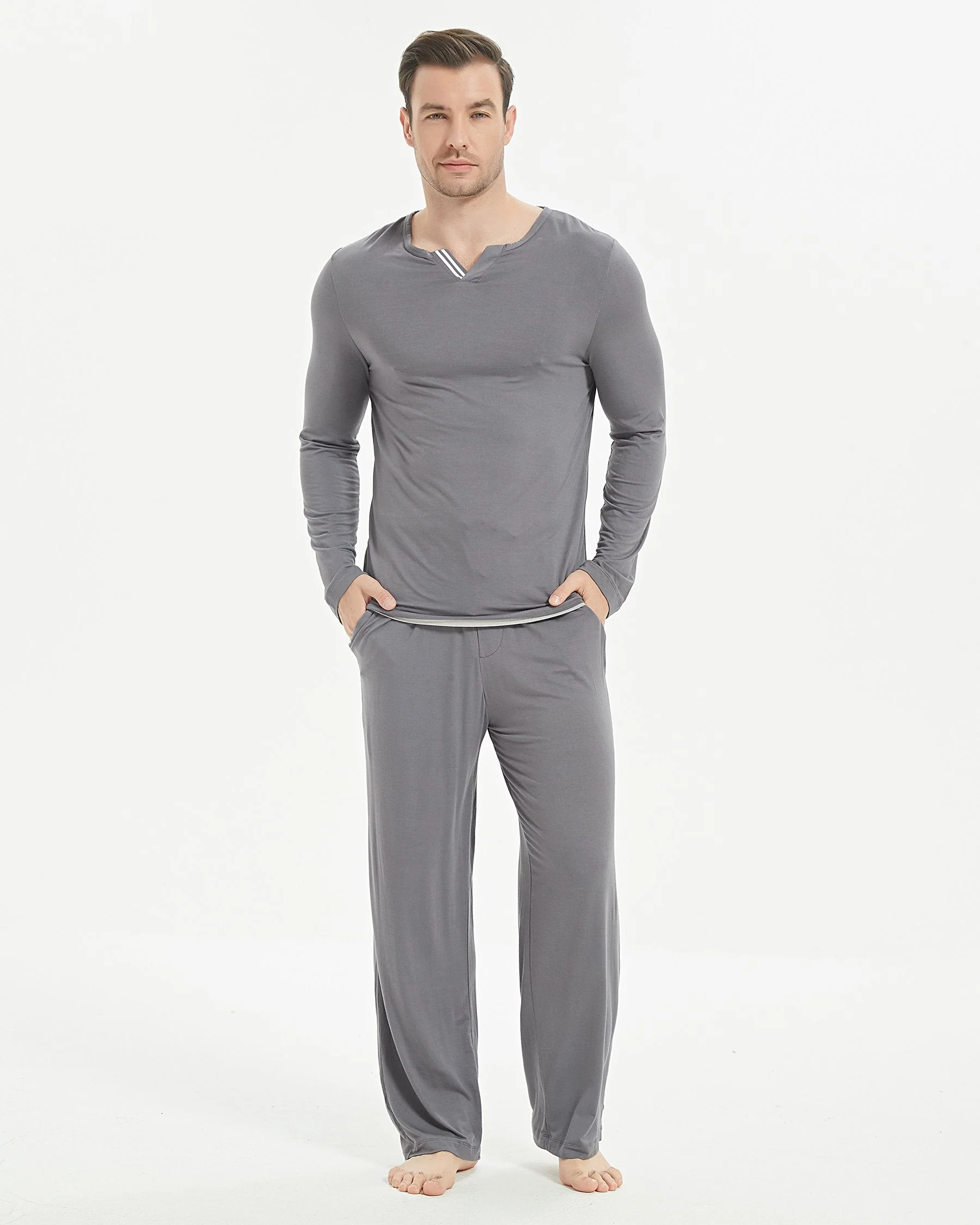 Bamboo Stripe V-Neck Long Sleeve Pajama Set - Image 6
