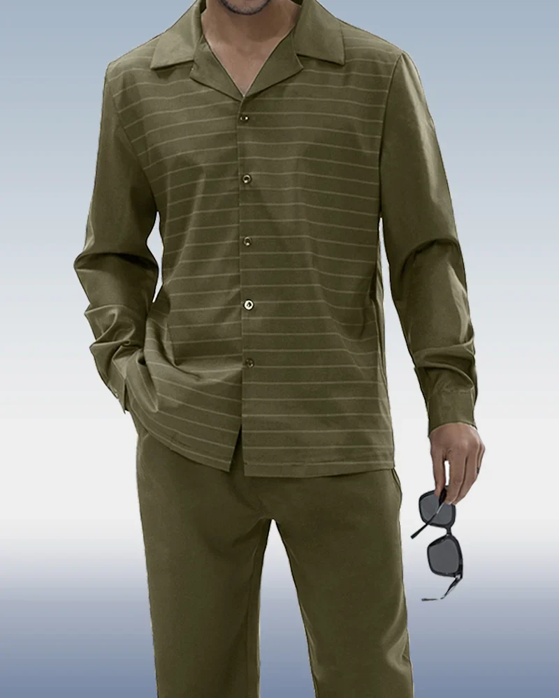 Long Sleeve Trousers Green Bar Two-Piece Walking Set - Image 2