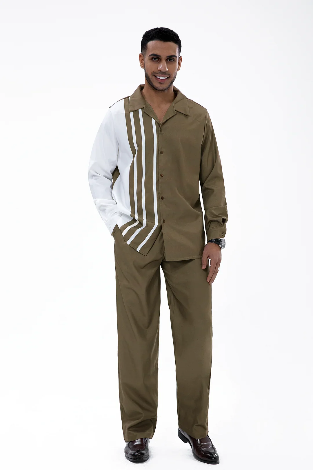 Olive Stripe Colorblock Walking Set 2-Piece Long Sleeve Set - Image 2