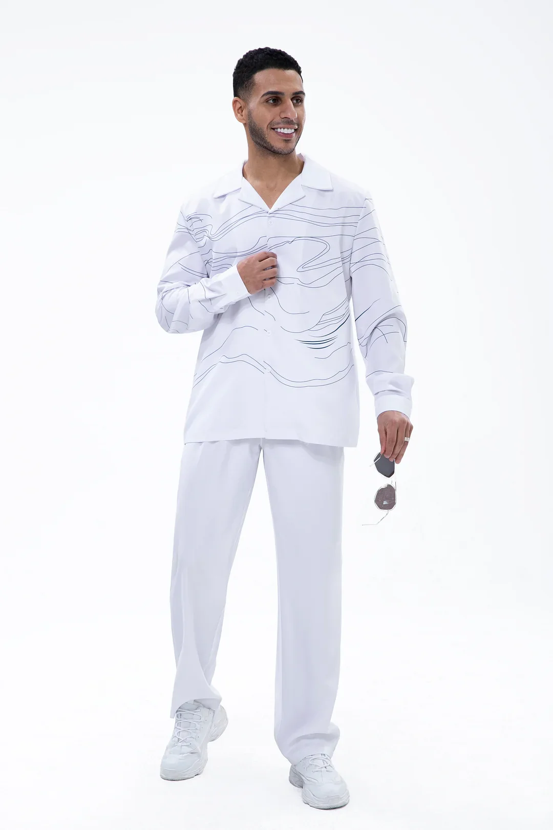 White Art Two-Piece Long Sleeve Print Walking Pants - Image 2