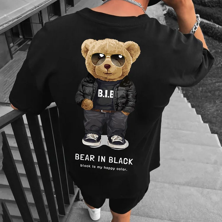 Teddy Bear Print Fashion Casual Oversized T-Shirt