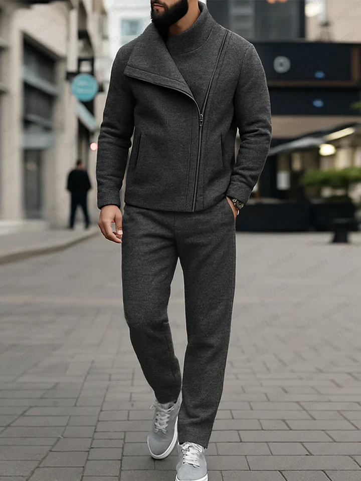 Unique Diagonal Zipper Jacket Pants Set - Image 2