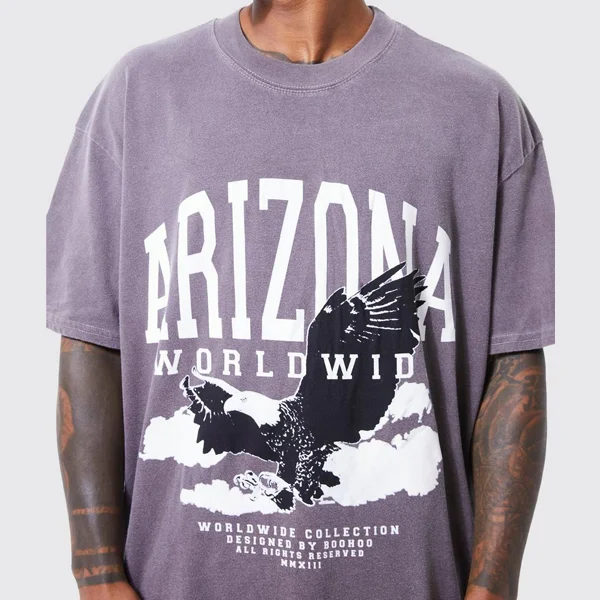 Oversized Street Eagle Print Casual T-Shirt Dark Purple - Image 2