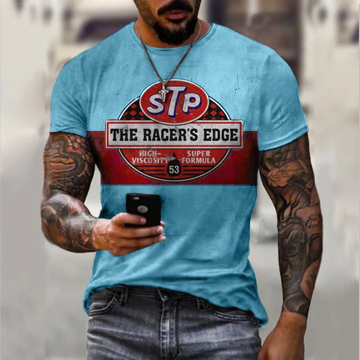 Vintage Motor Oil Logo Print T-Shirt - Image 4