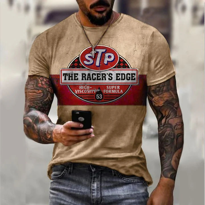 Vintage Motor Oil Logo Print T-Shirt - Image 5